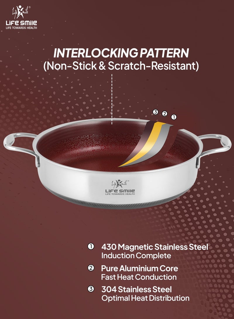 Life Smile Lifesmile Hybrid Stainless Steel Cookware Set | Non-Stick Interlocking Pattern | Induction Compatible | Scratch-Resistant & Low-Oil Cooking - Image 4